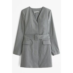 Abercrombie & Fitch Gray Pinstripe Long Sleeve Belted Dress